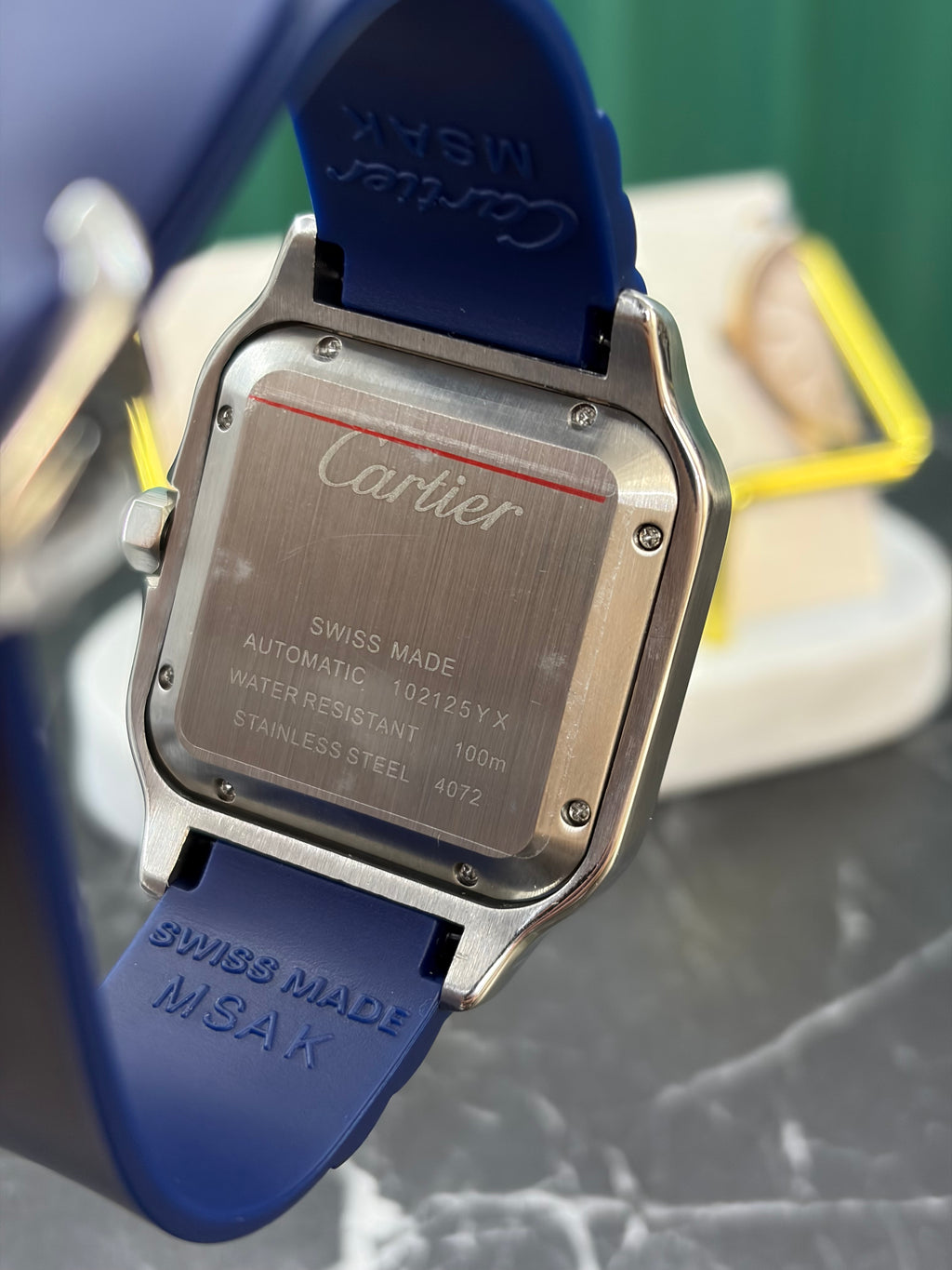 Cartier Santos 40mm – Ghiera Blu, Cinturino Caucciù Blu