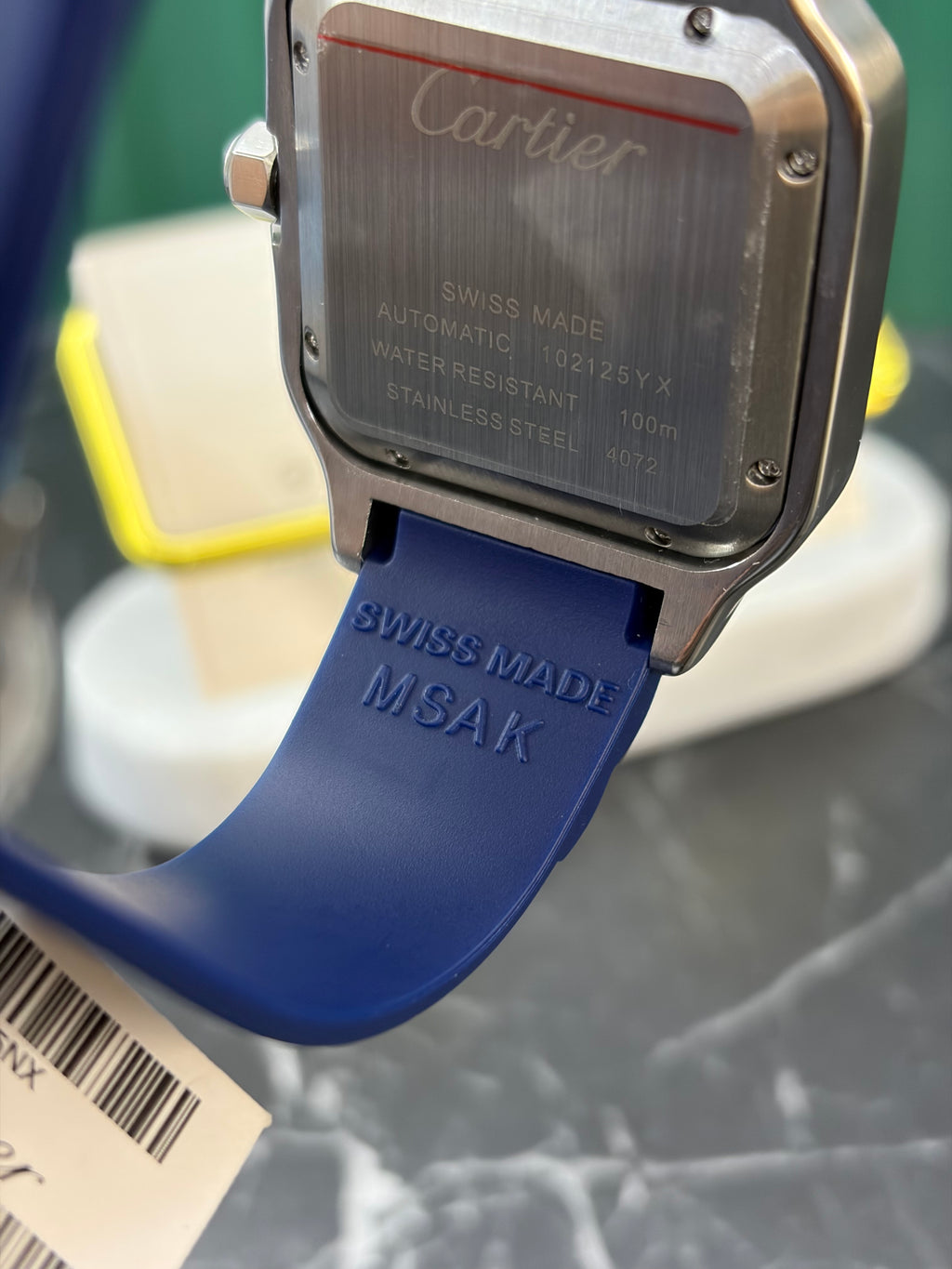 Cartier Santos 40mm – Ghiera Blu, Cinturino Caucciù Blu