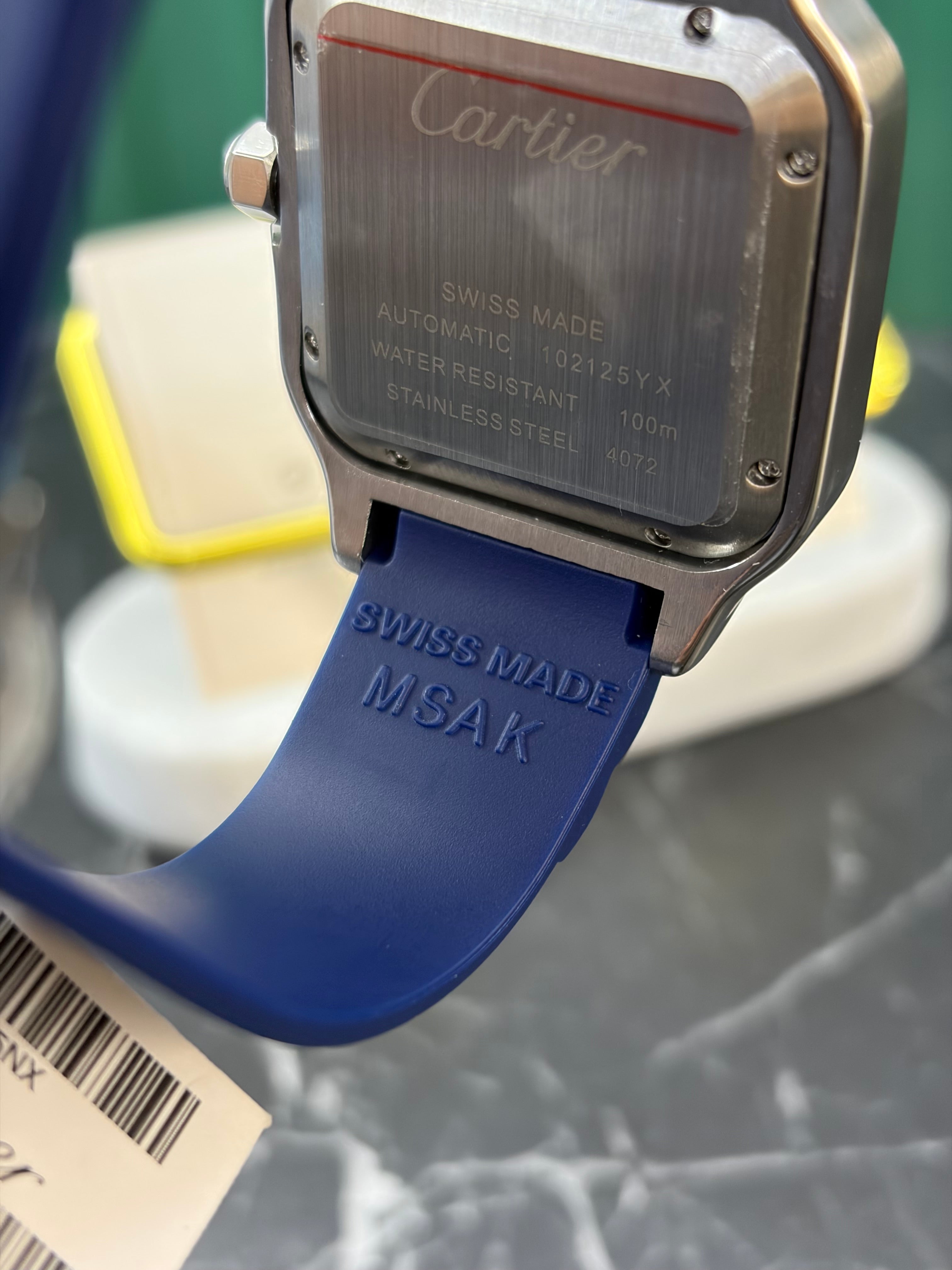 Cartier Santos 40mm – Ghiera Blu, Cinturino Caucciù Blu