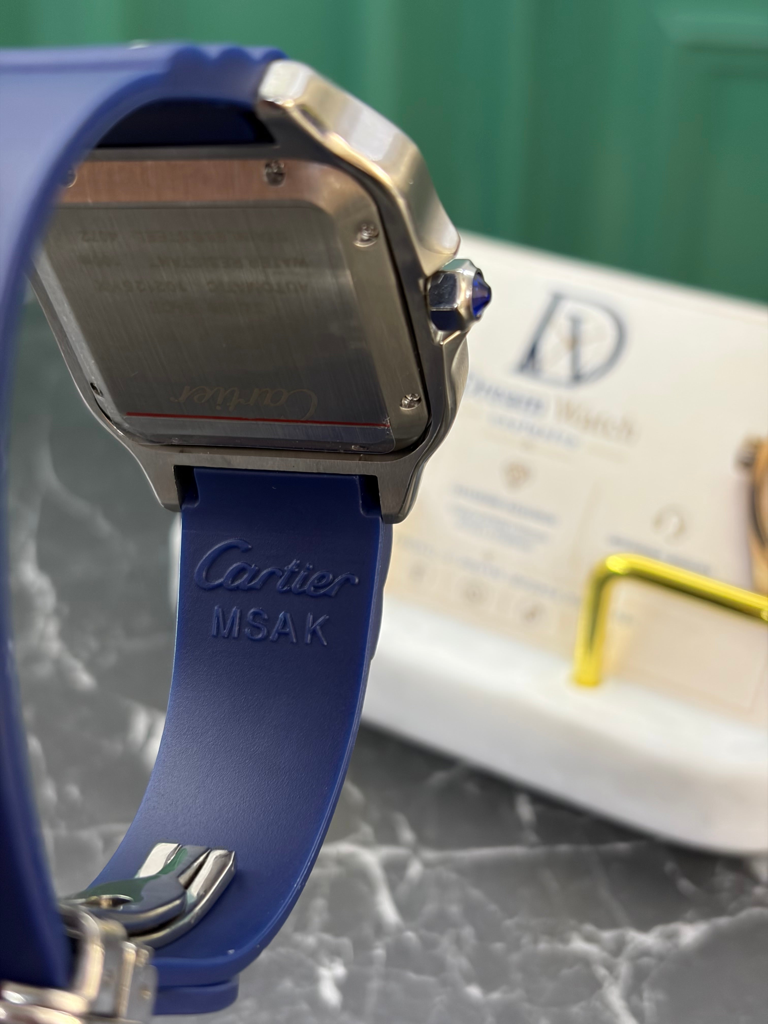 Cartier Santos 40mm – Ghiera Blu, Cinturino Caucciù Blu