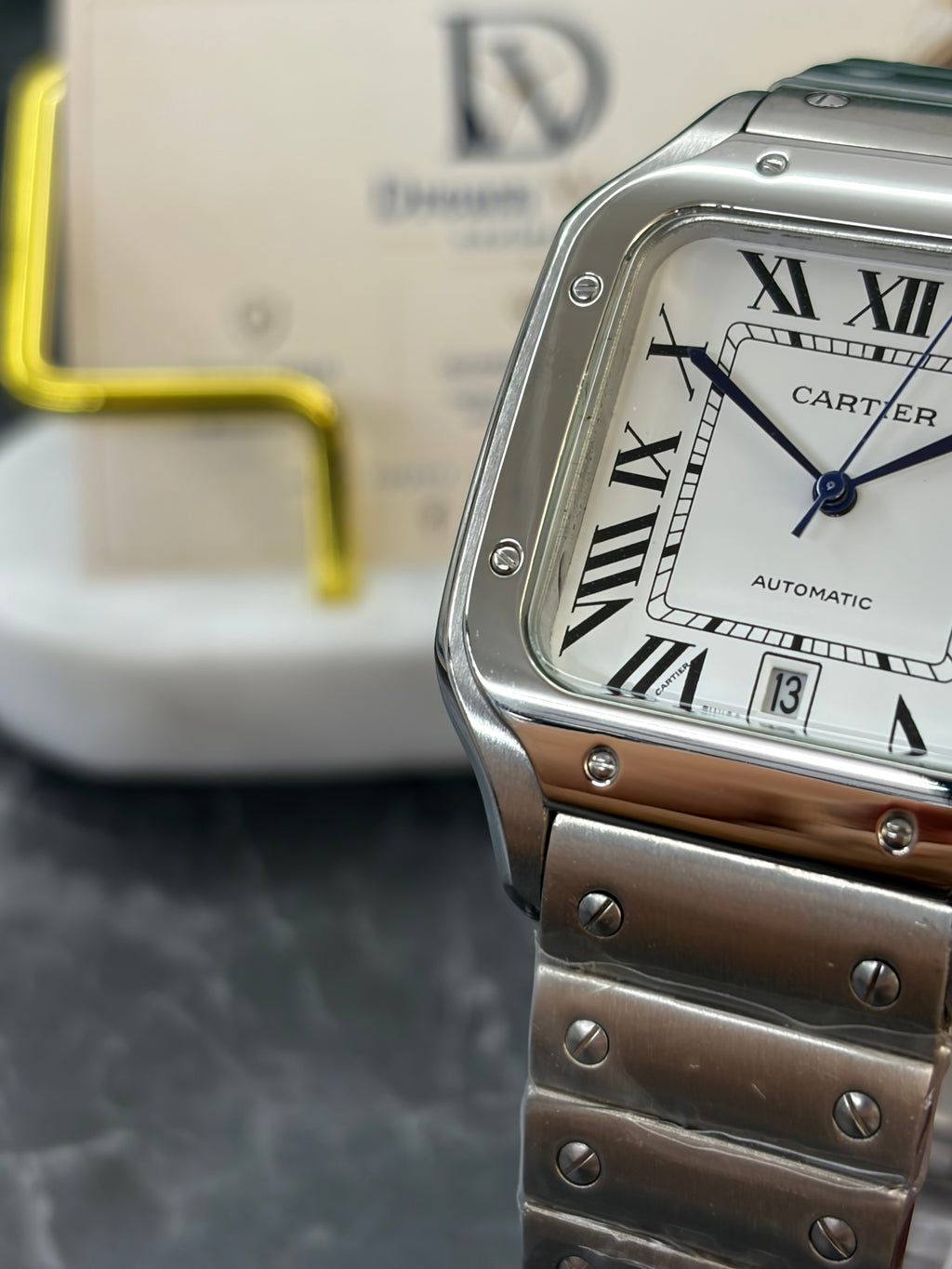 Cartier Santos 40mm – Full Acciaio, Fondo Bianco