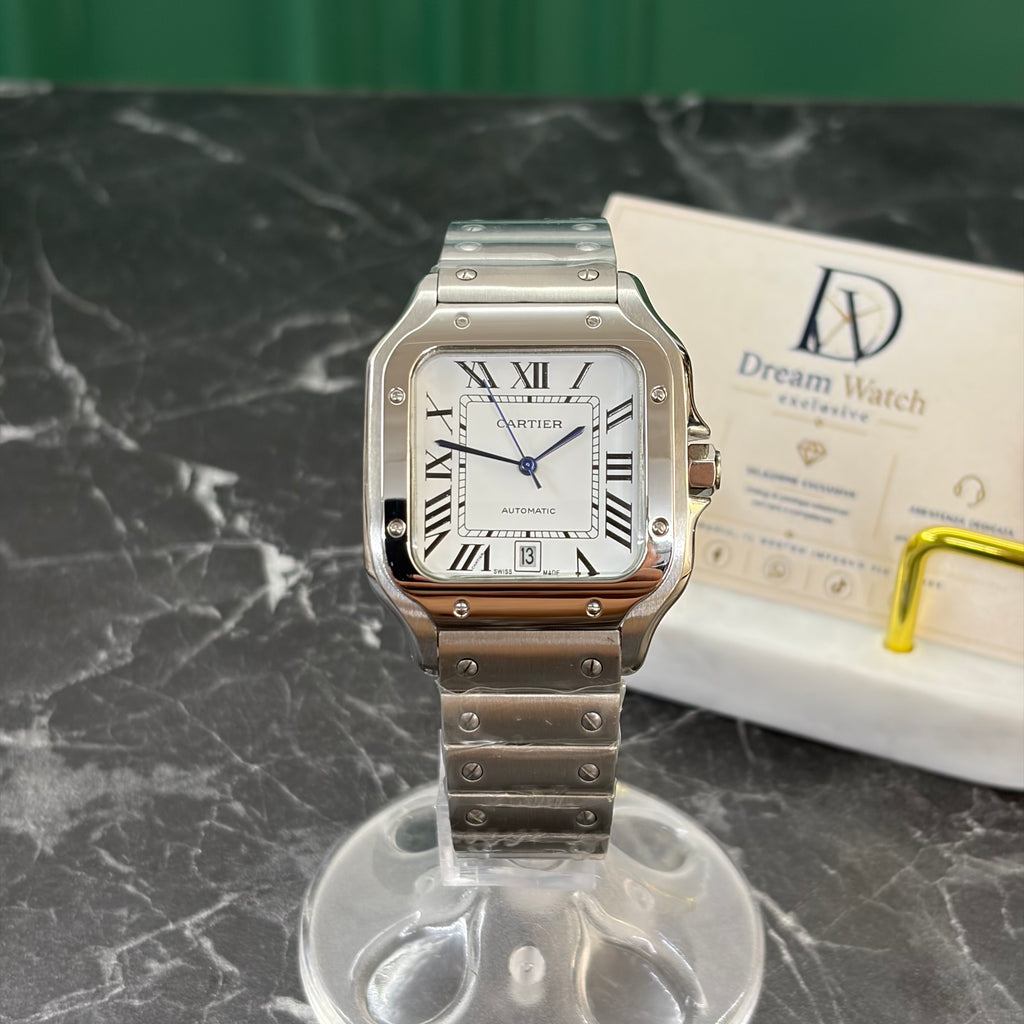 Cartier Santos 40mm – Full Acciaio, Fondo Bianco